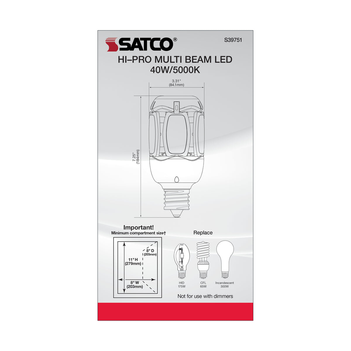 40 Watt LED HID Replacement - 5000K - Mogul extended base - Adjustable Beam Angle - Type B Ballast Bypass -120-277 Volt