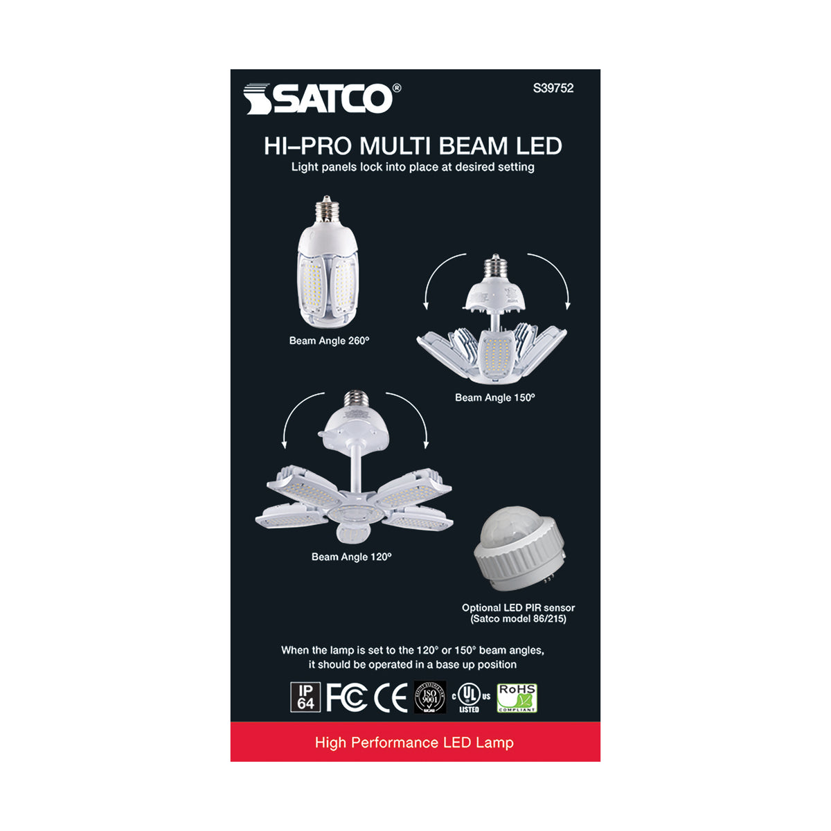 60 Watt LED HID Replacement - 5000K - Mogul extended base - Adjustable Beam Angle - Type B Ballast Bypass -120-277 Volt