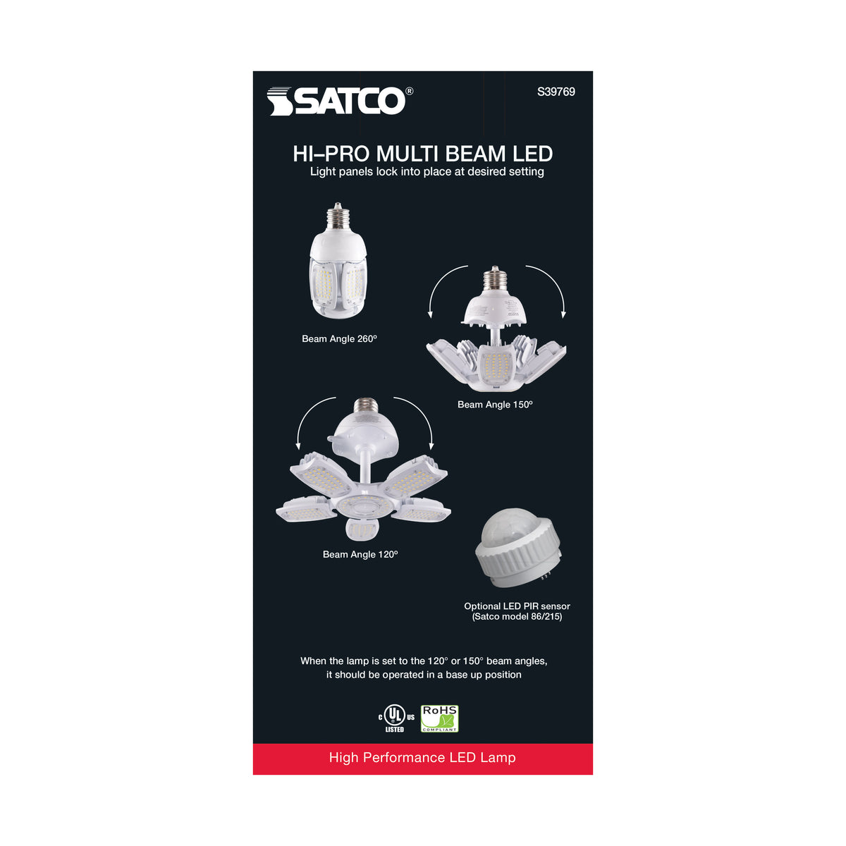 75 Watt LED HID Replacement - 5000K - Mogul Extended base - Adjustable Beam Angle - Type B Ballast Bypass -120-277 Volt