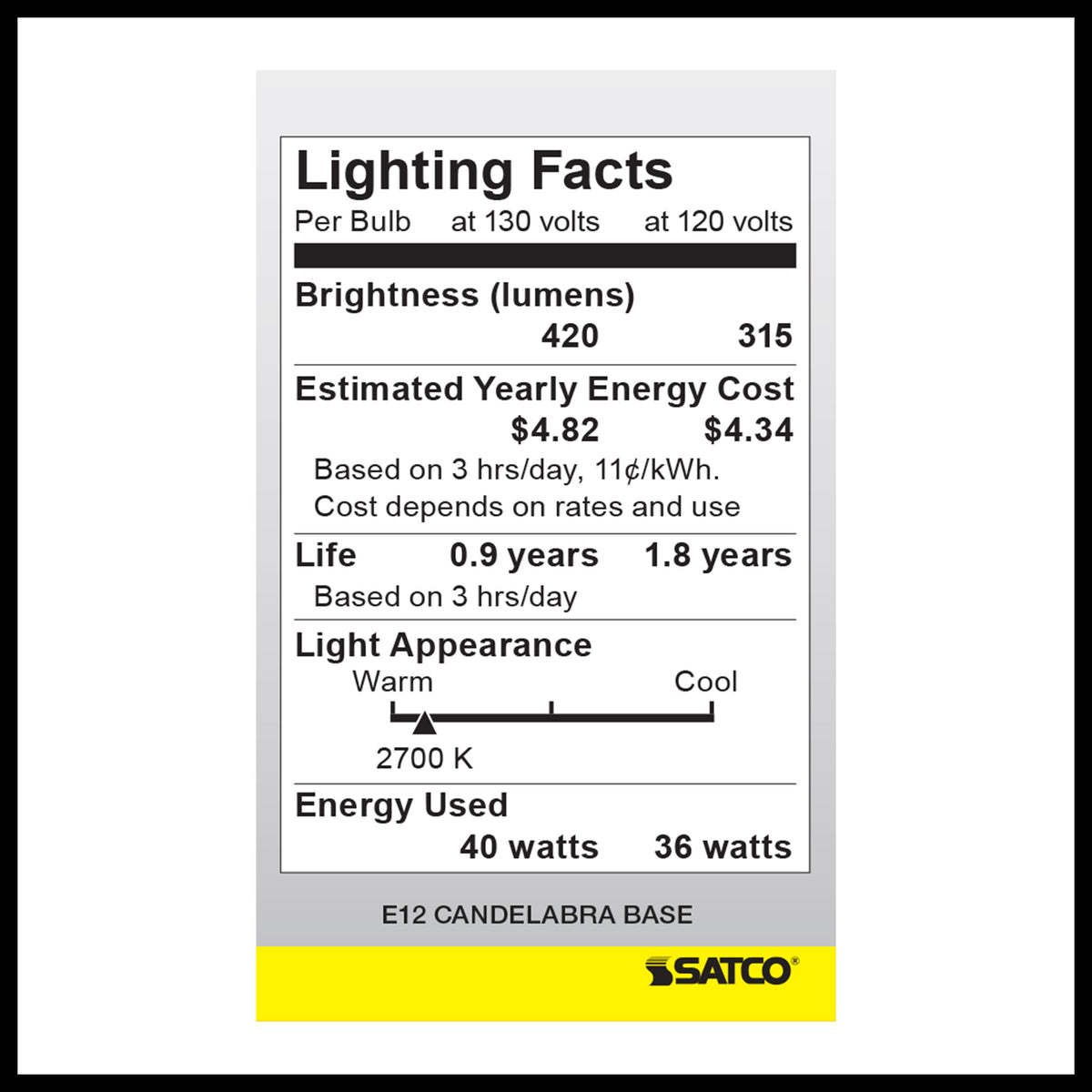 40 Watt A15 Incandescent - Clear - Appliance Lamp - 1000 Average rated hours - 420 Lumens - Candelabra base - 130 Volt
