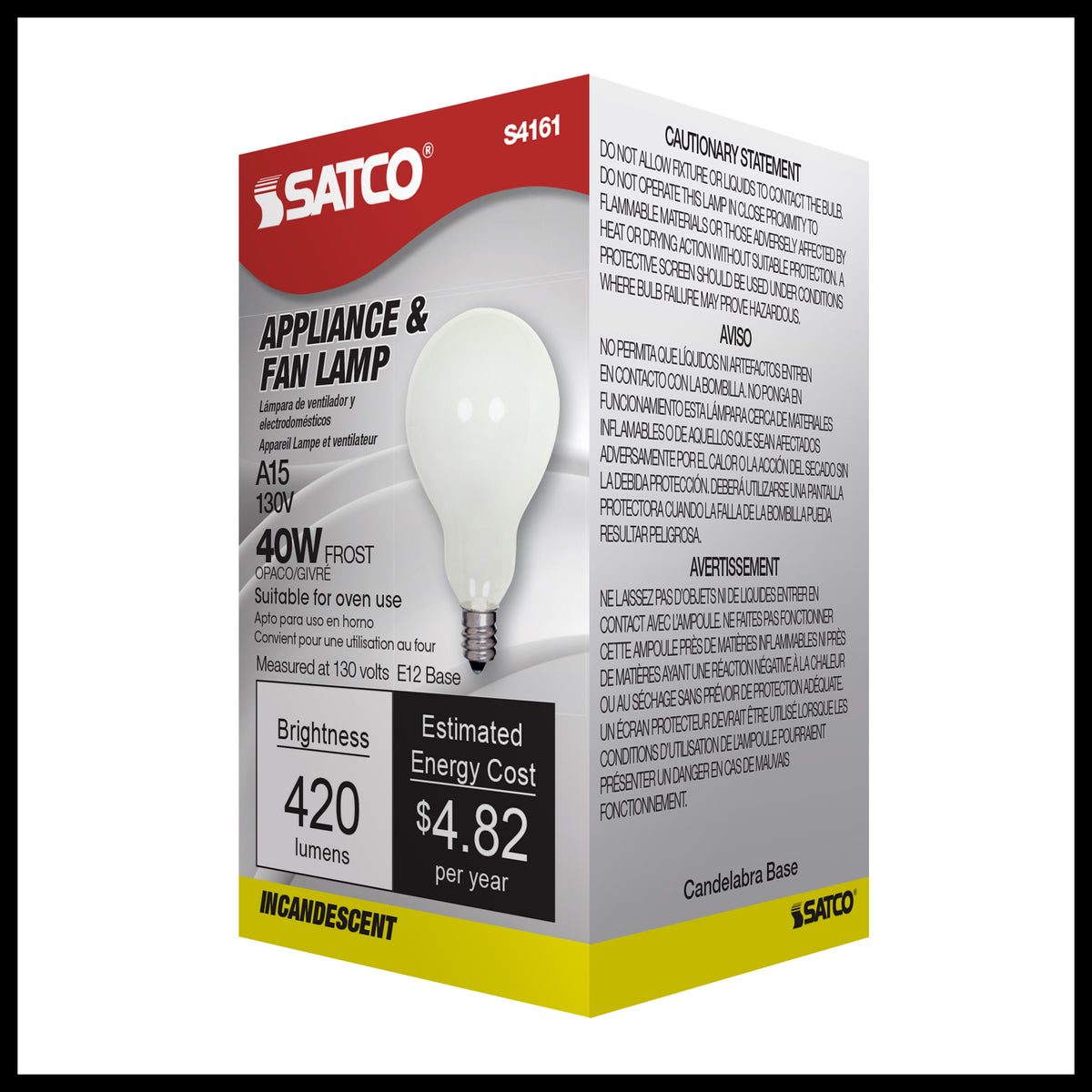 40 Watt A15 Incandescent - Frost - Appliance Lamp - 1000 Average rated hours - 420 Lumens - Candelabra base - 130 Volt