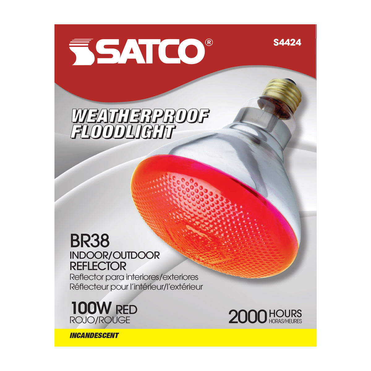 100 Watt BR38 Incandescent - Red - 2000 Average rated hours - Medium base - 120 Volt