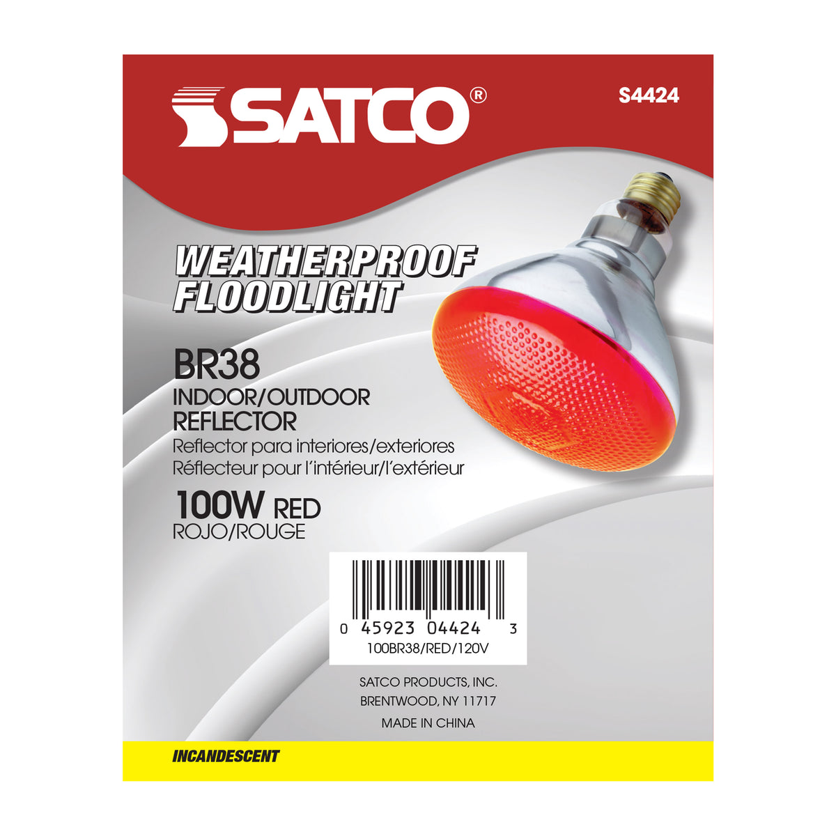 100 Watt BR38 Incandescent - Red - 2000 Average rated hours - Medium base - 120 Volt