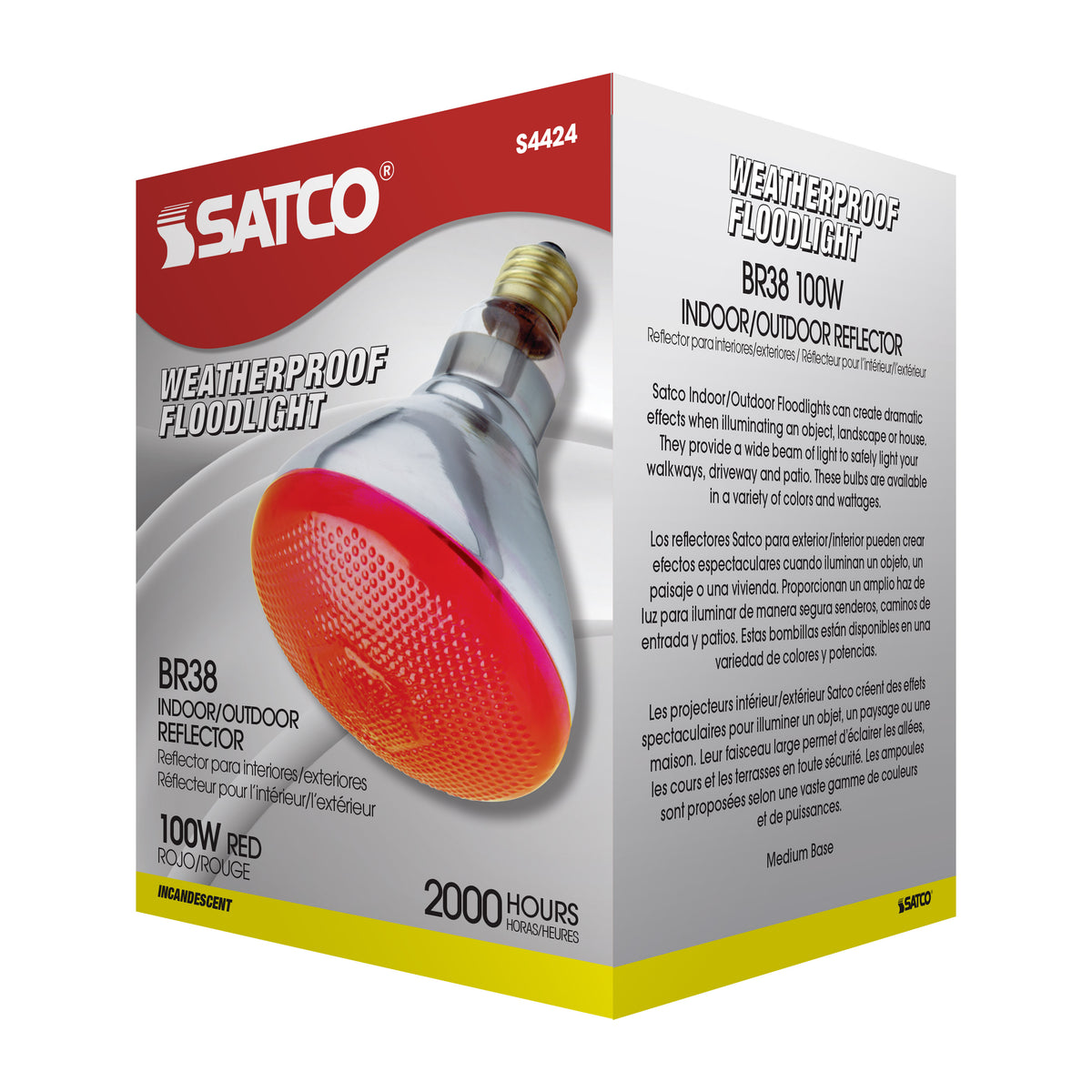 100 Watt BR38 Incandescent - Red - 2000 Average rated hours - Medium base - 120 Volt
