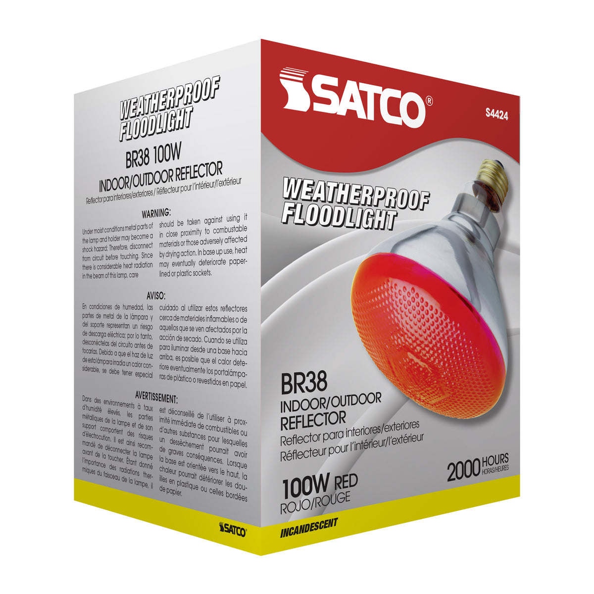 100 Watt BR38 Incandescent - Red - 2000 Average rated hours - Medium base - 120 Volt