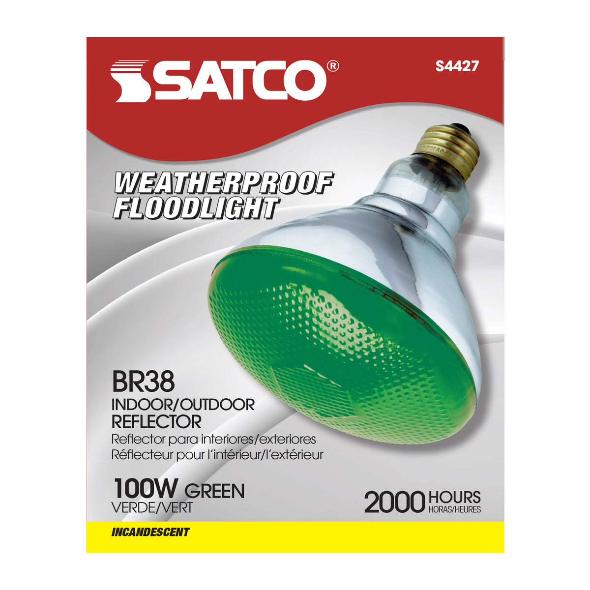 100 Watt BR38 Incandescent - Green - 2000 Average rated hours - Medium base - 120 Volt