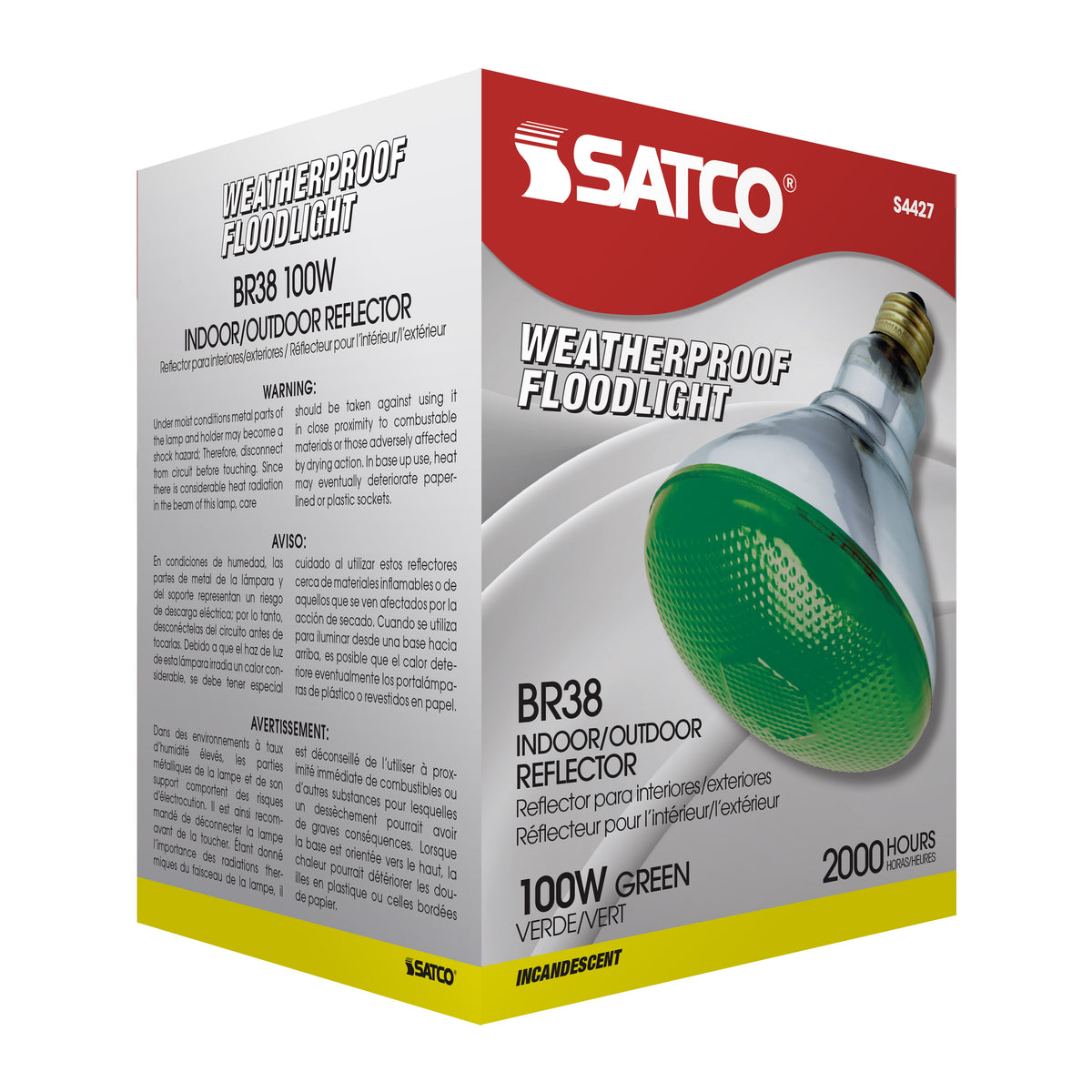 100 Watt BR38 Incandescent - Green - 2000 Average rated hours - Medium base - 120 Volt