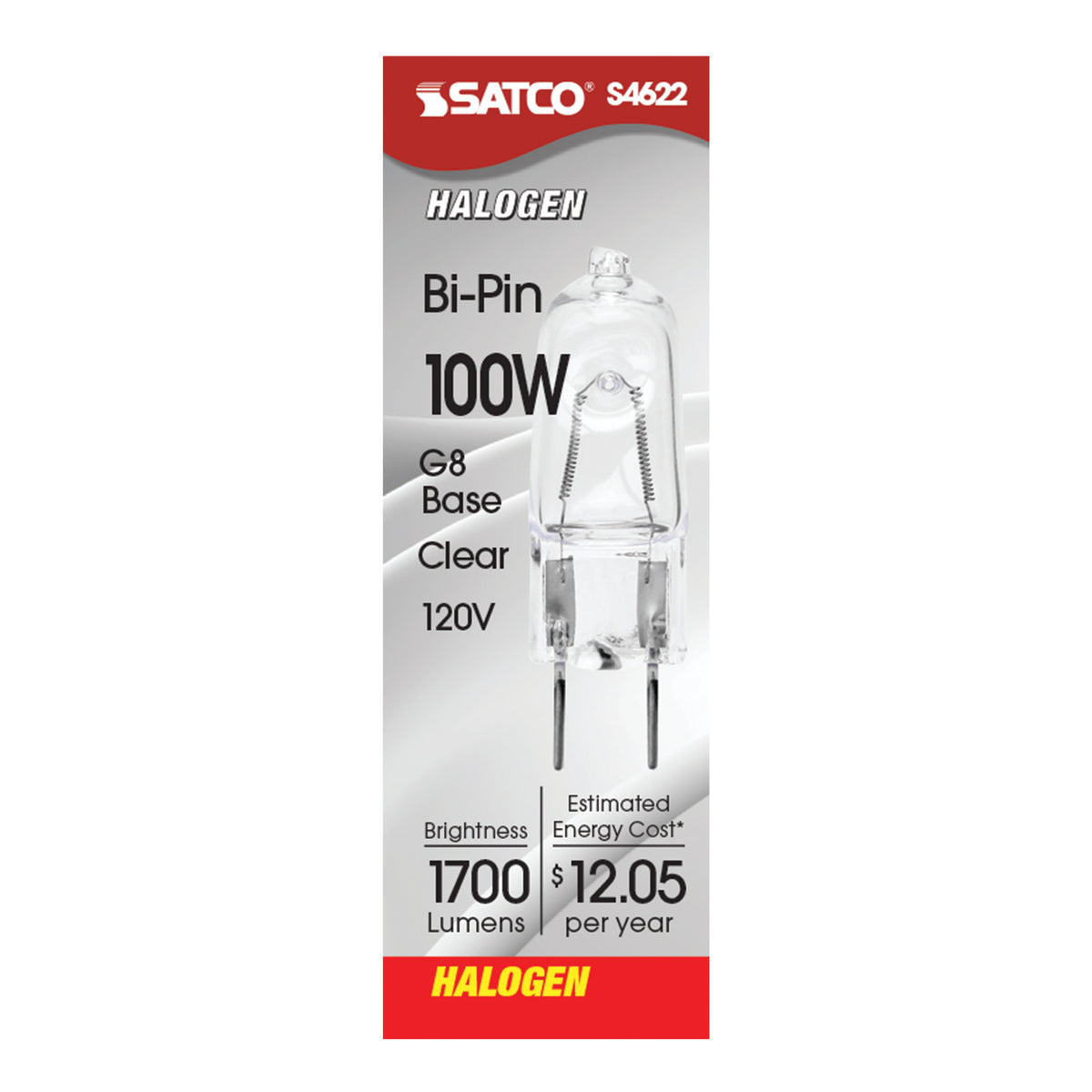 100 Watt - Halogen - T4 - Clear - 2000 Average rated hours - 1700 Lumens - Bi Pin G8 base - 120 Volt