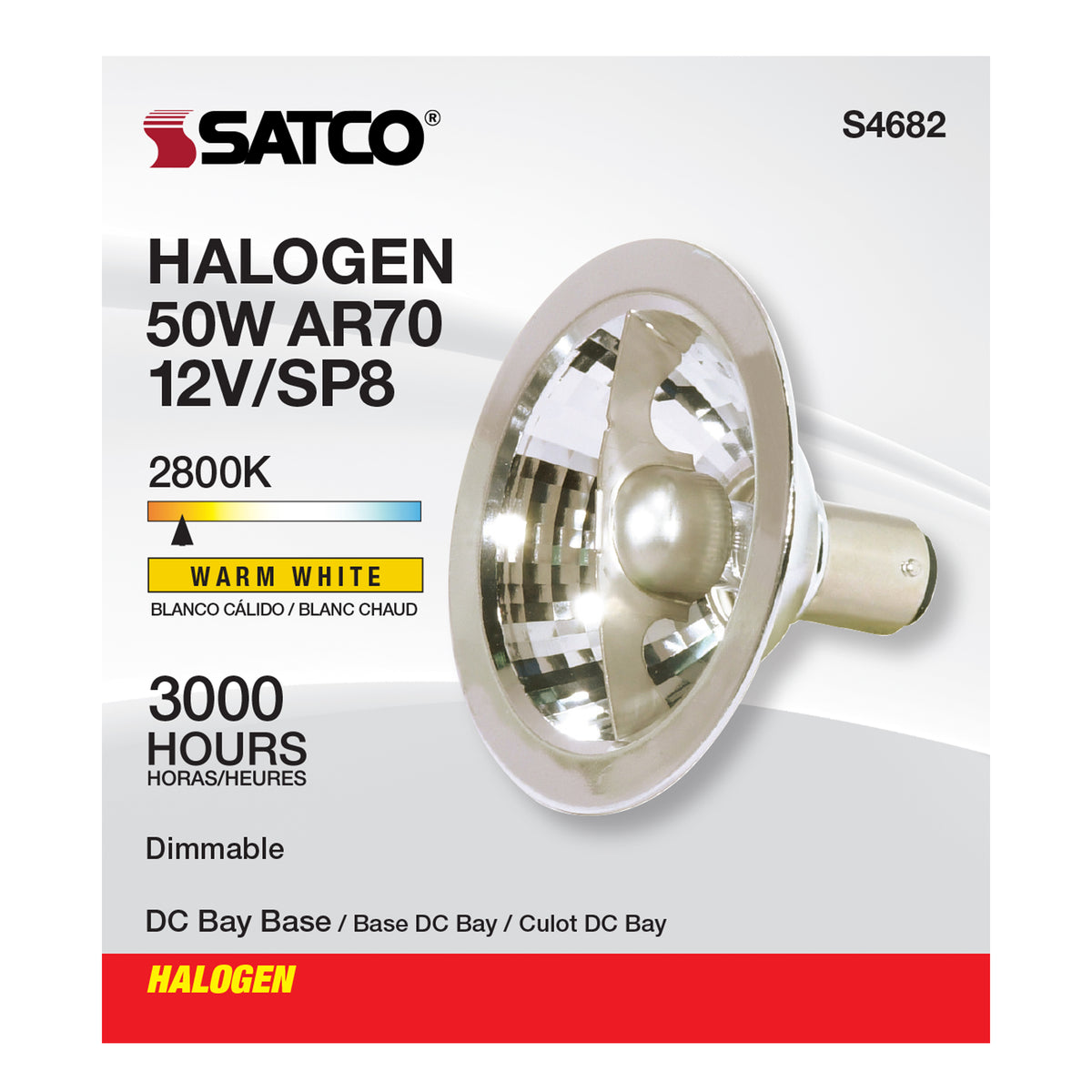 50 Watt - Halogen - AR70 - 3000 Average rated hours - DC Bay base - 12 Volt