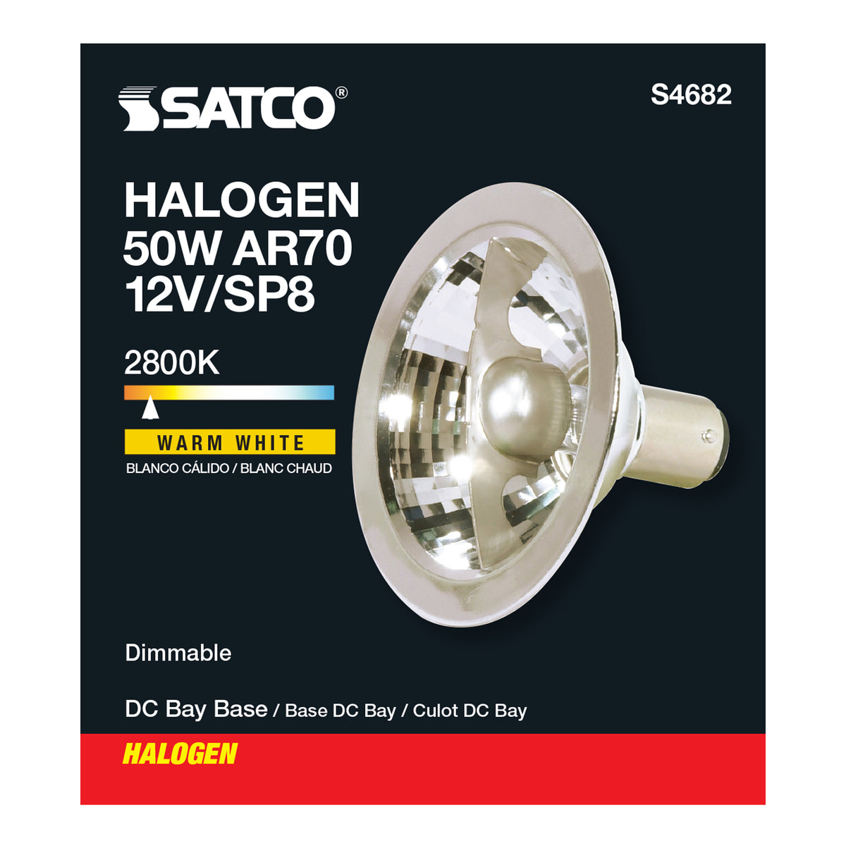 50 Watt - Halogen - AR70 - 3000 Average rated hours - DC Bay base - 12 Volt