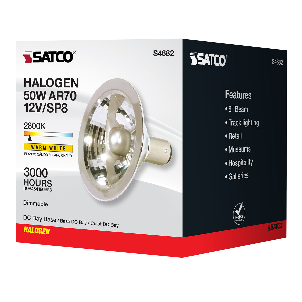 50 Watt - Halogen - AR70 - 3000 Average rated hours - DC Bay base - 12 Volt