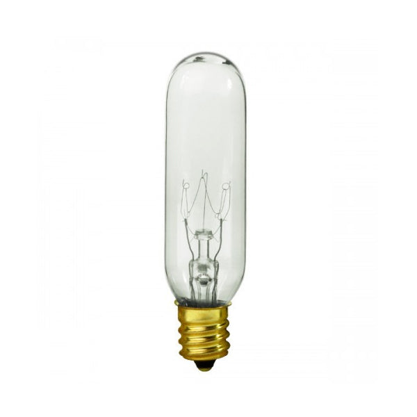 15 Watt T6 Incandescent - Clear - 2000 Average rated hours - 90 Lumens - Candelabra base - 145 Volt - Carded