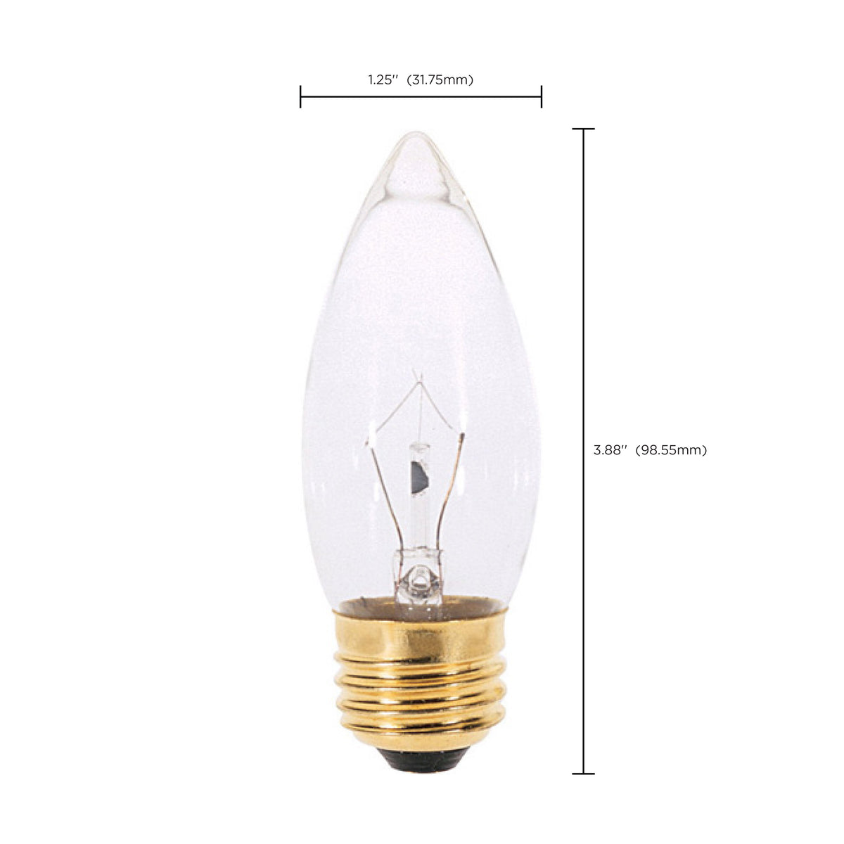 40 Watt B10 Incandescent - Clear - 2000 Average rated hours - 300 Lumens - Medium base - 120 Volt - 2-Card