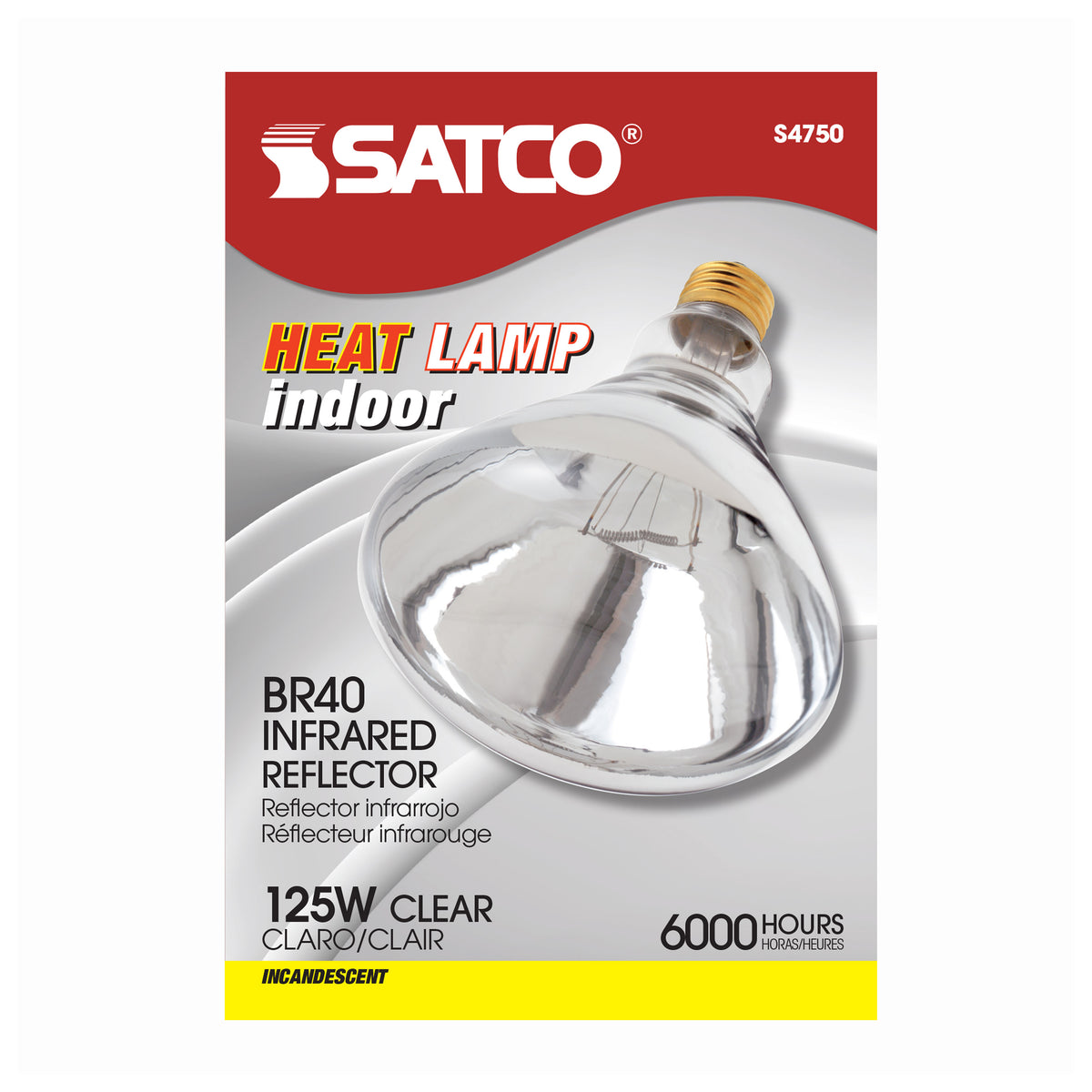 125 Watt BR40 Incandescent - Clear Heat - 6000 Average rated hours - Medium base - 120 Volt