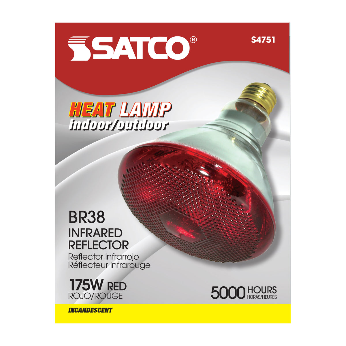 175 Watt BR38 Incandescent - Red Heat - 5000 Average rated hours - Medium base - 120 Volt