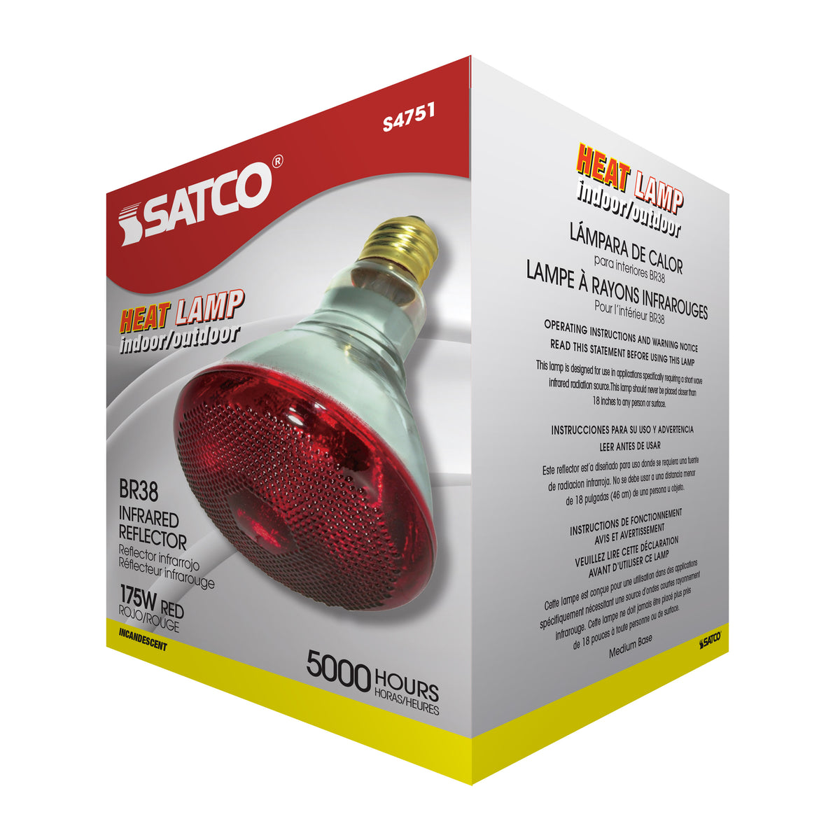 175 Watt BR38 Incandescent - Red Heat - 5000 Average rated hours - Medium base - 120 Volt
