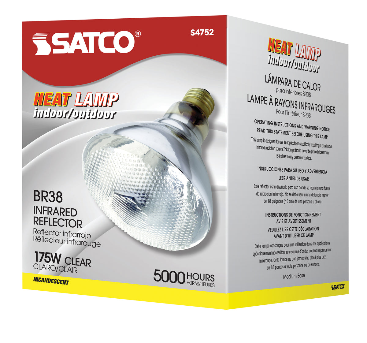 175 Watt BR38 Incandescent - Clear Heat - 5000 Average rated hours - Medium base - 120 Volt