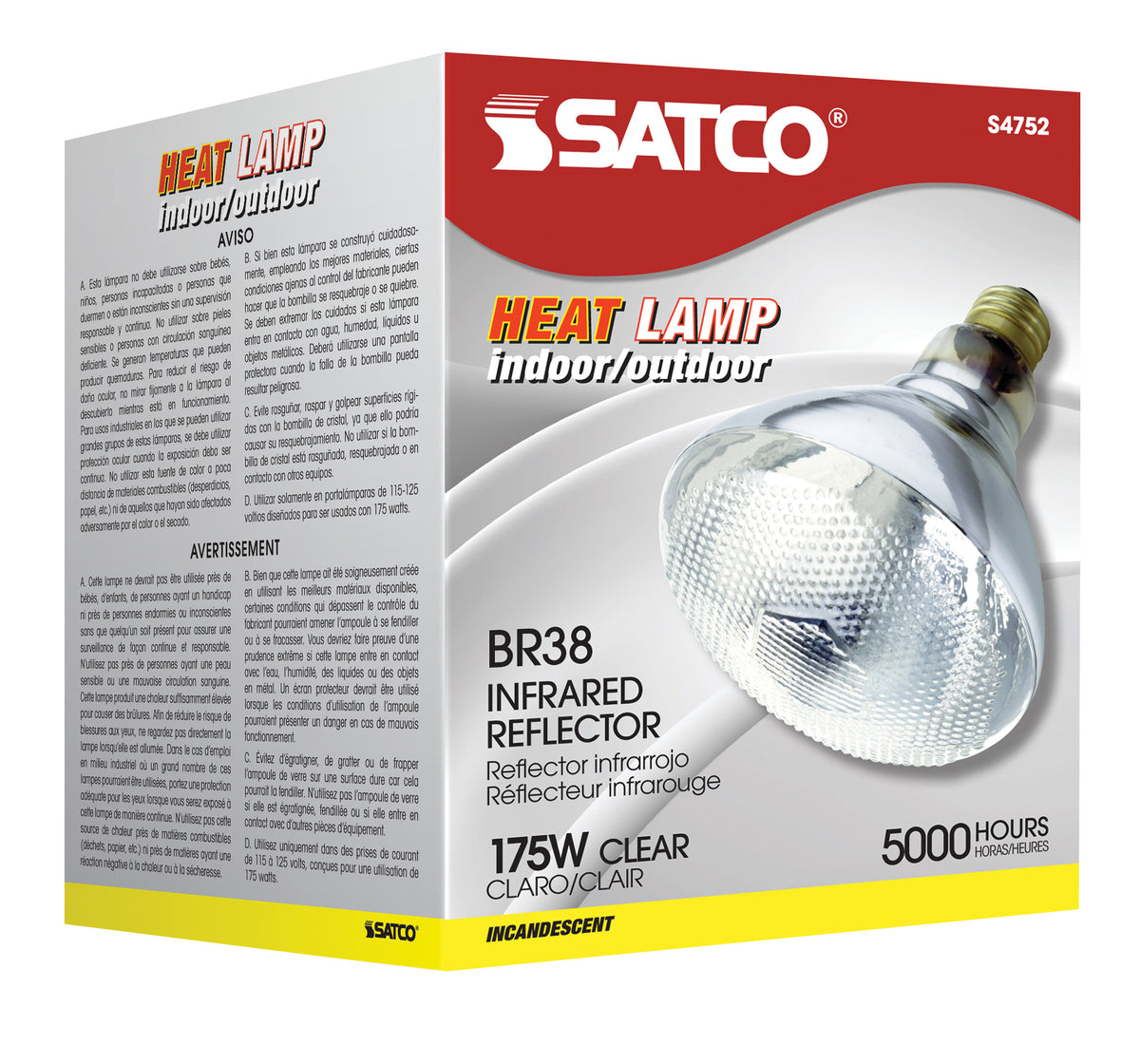 175 Watt BR38 Incandescent - Clear Heat - 5000 Average rated hours - Medium base - 120 Volt