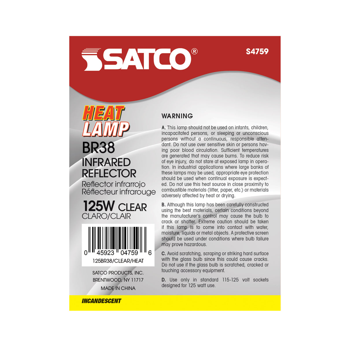 125 Watt BR38 Incandescent - Clear Heat - Medium Base - 120 Volt
