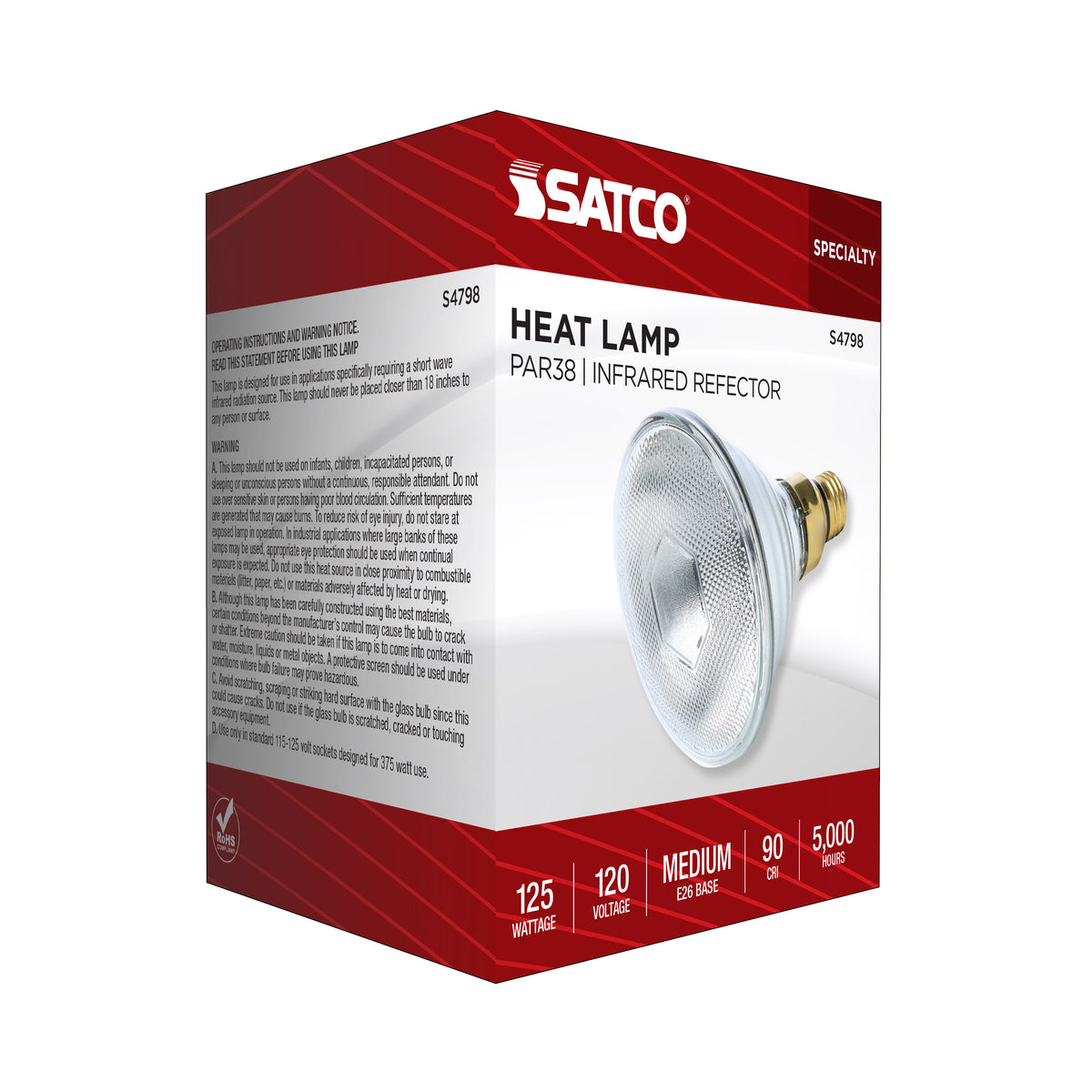 125 Watt PAR38 Incandescent - Clear Heat - Medium Base - Weatherproof - 120 Volt