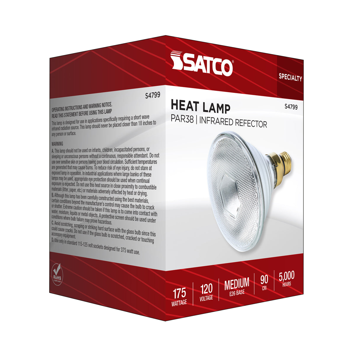 175 Watt PAR38 Incandescent - Clear Heat - Medium Base - Weatherproof - 120 Volt