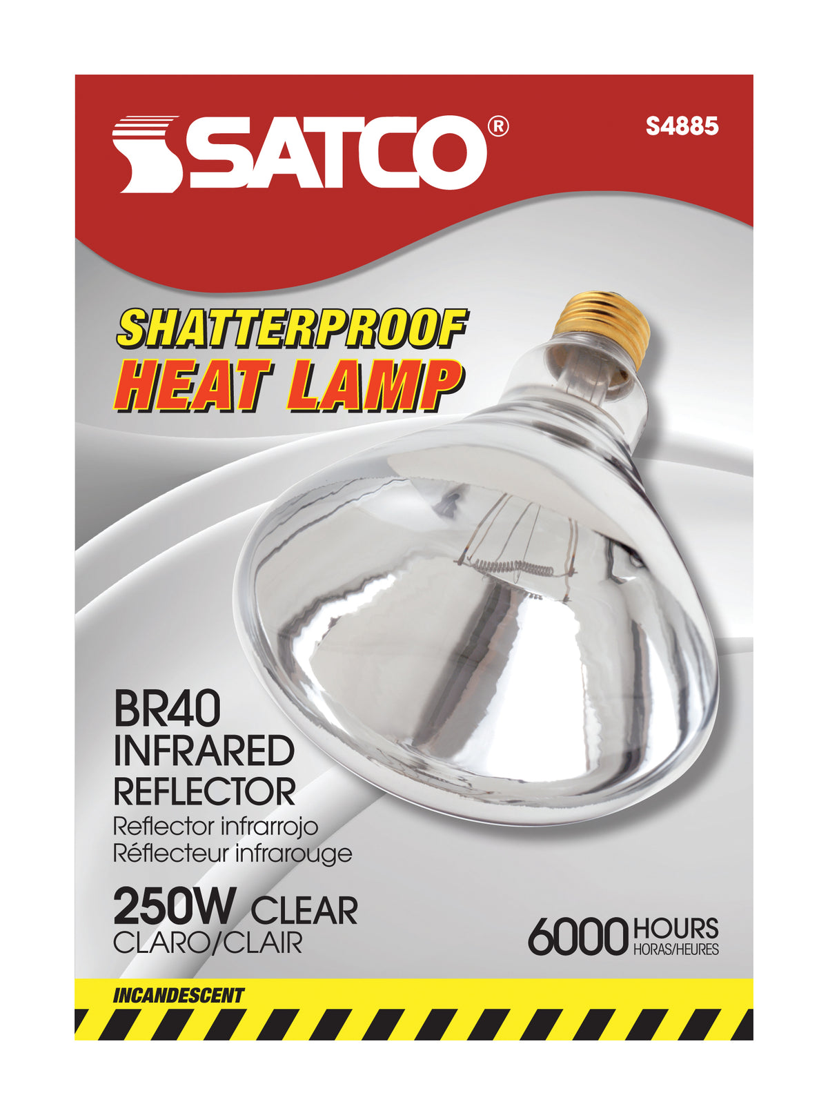 250 Watt BR40 Incandescent - Clear Heat - 6000 Average rated hours - Medium base - 120 Volt - Shatter Proof