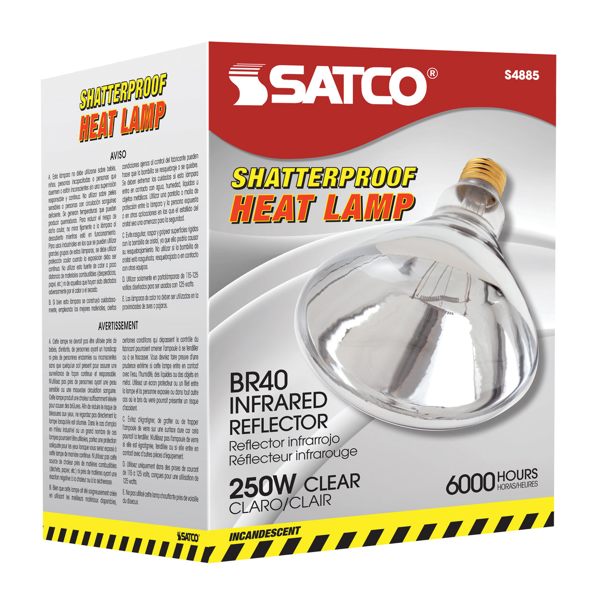 250 Watt BR40 Incandescent - Clear Heat - 6000 Average rated hours - Medium base - 120 Volt - Shatter Proof