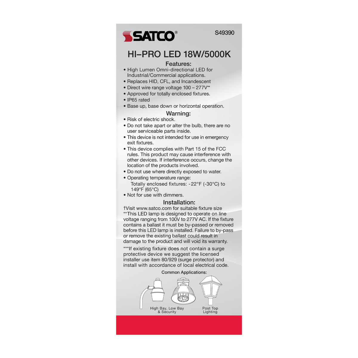 18 Watt LED HID Replacement - 80 CRI - 5000K - Type B - Ballast Bypass - Medium base - Economy Hi-Pro