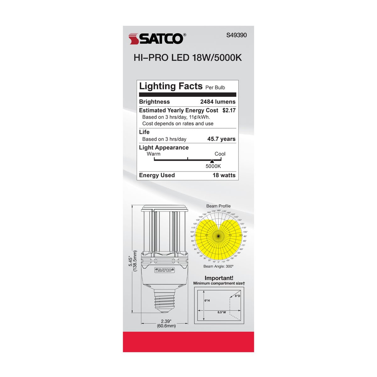 18 Watt LED HID Replacement - 80 CRI - 5000K - Type B - Ballast Bypass - Medium base - Economy Hi-Pro