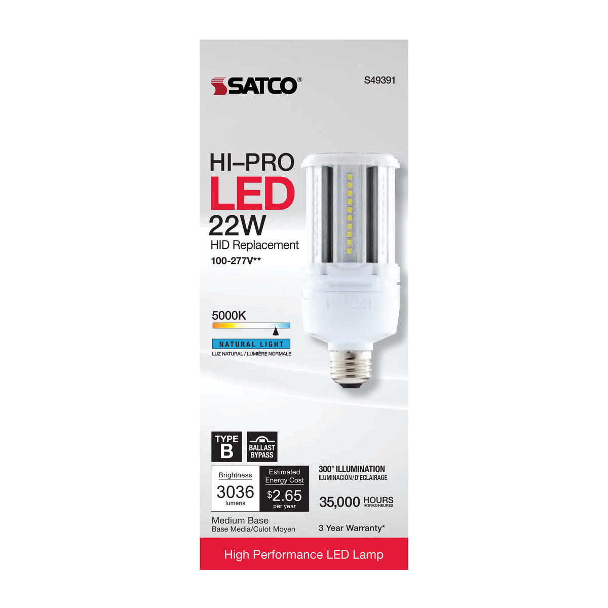 22 Watt LED HID Replacement - 80 CRI - 5000K - Type B - Ballast Bypass - Medium base - Economy Hi-Pro