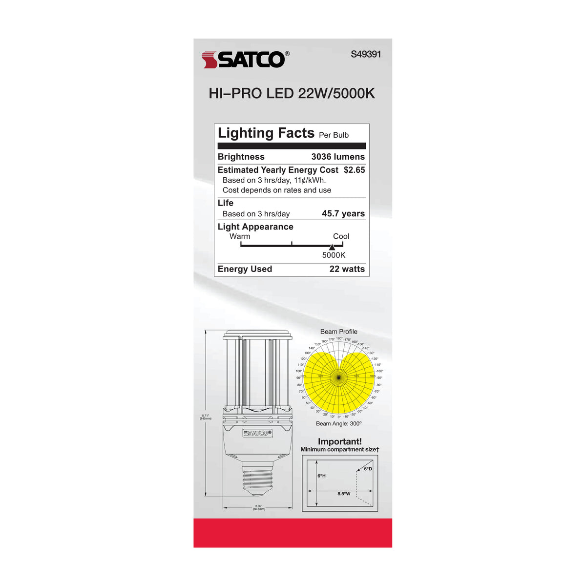 22 Watt LED HID Replacement - 80 CRI - 5000K - Type B - Ballast Bypass - Medium base - Economy Hi-Pro
