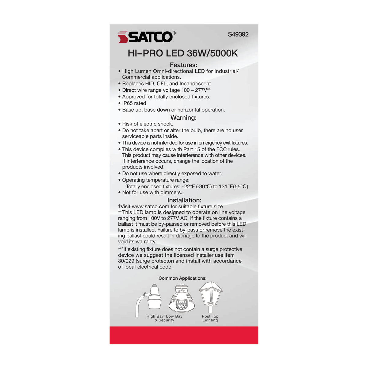36 Watt LED HID Replacement - 80 CRI - 5000K - Type B - Ballast Bypass - Medium base - Economy Hi-Pro