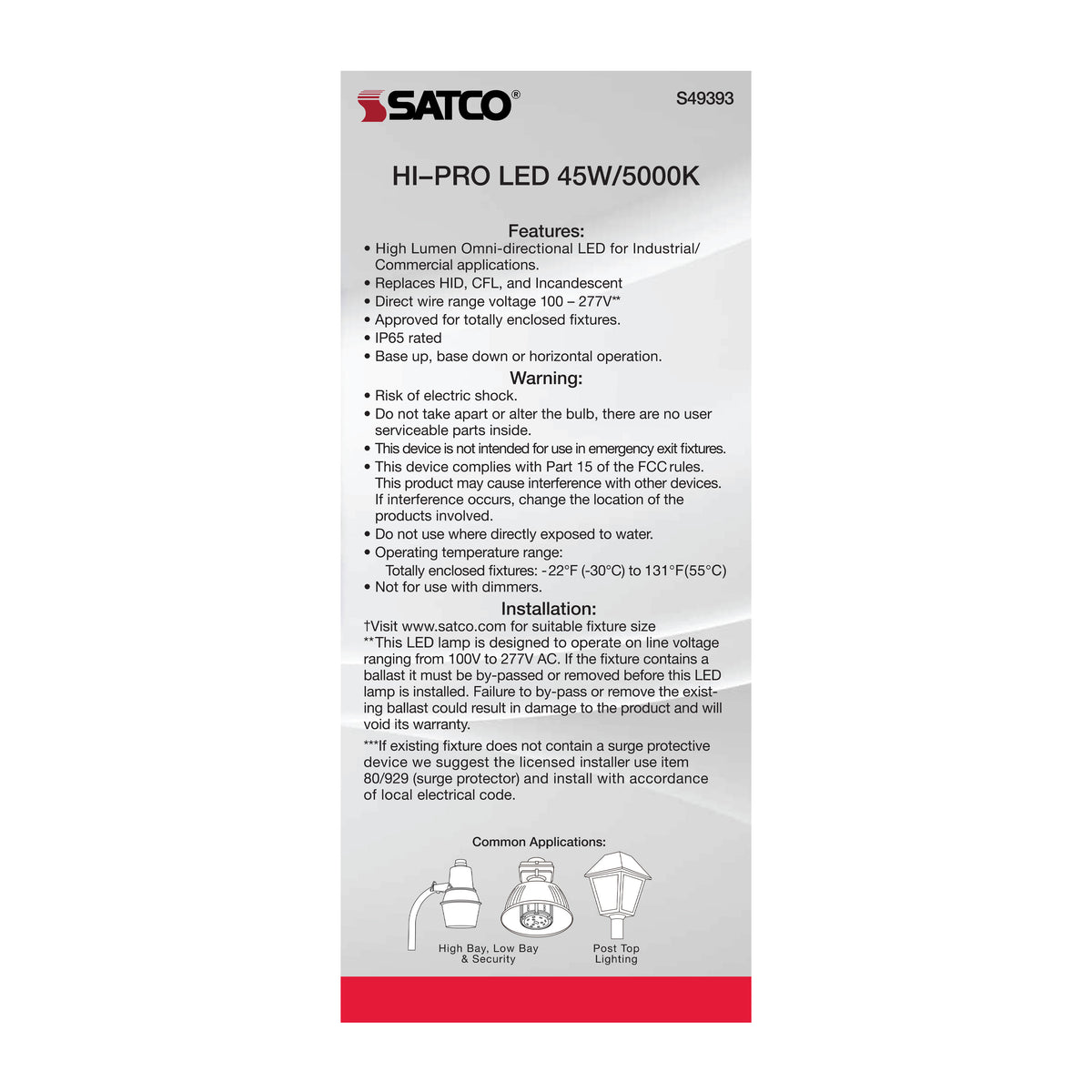 45 Watt LED HID Replacement - 5000K - Extended Mogul base - Type B Ballast Bypass - Economy Hi-Pro