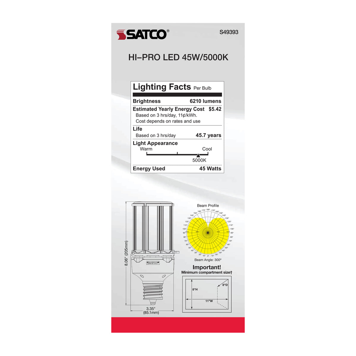 45 Watt LED HID Replacement - 5000K - Extended Mogul base - Type B Ballast Bypass - Economy Hi-Pro
