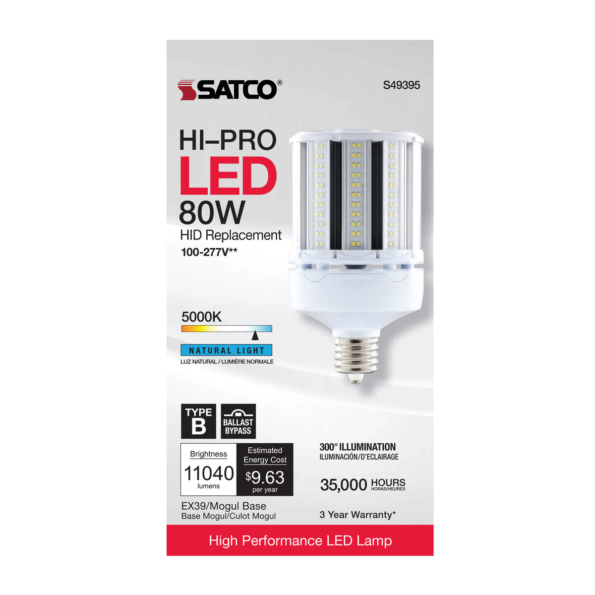 80 Watt LED HID Replacement - 5000K - Extended Mogul base - Type B Ballast Bypass - Economy Hi-Pro