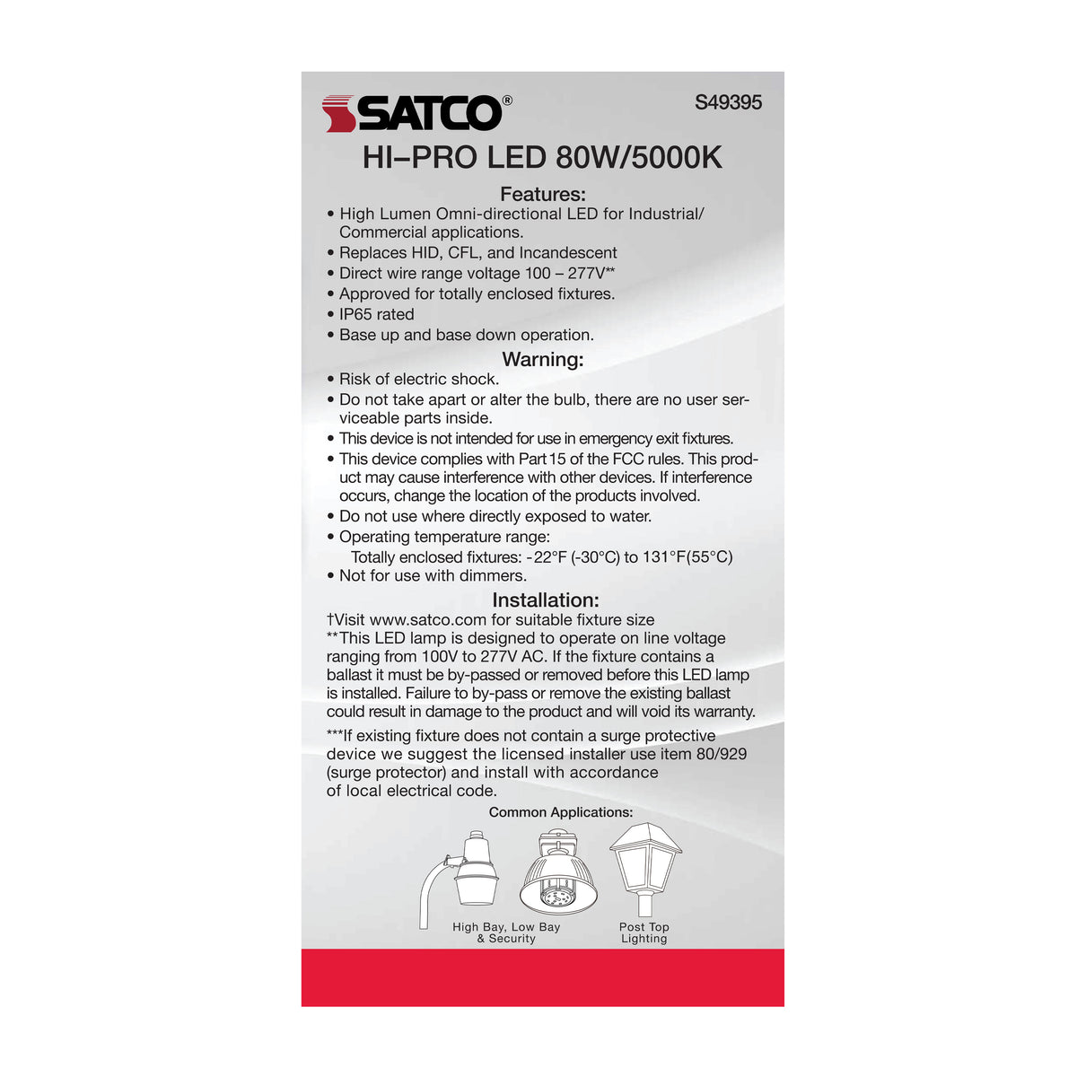 80 Watt LED HID Replacement - 5000K - Extended Mogul base - Type B Ballast Bypass - Economy Hi-Pro