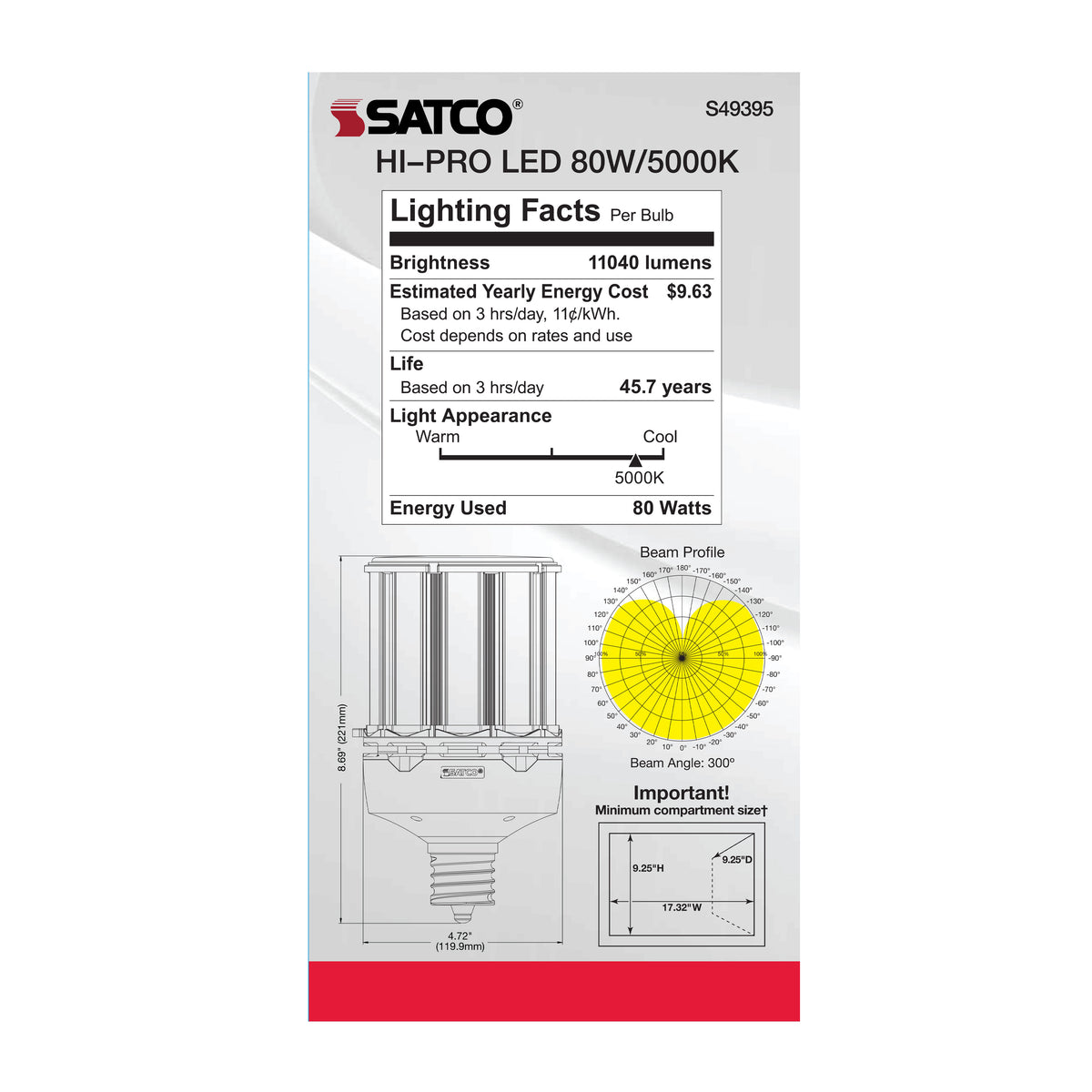 80 Watt LED HID Replacement - 5000K - Extended Mogul base - Type B Ballast Bypass - Economy Hi-Pro