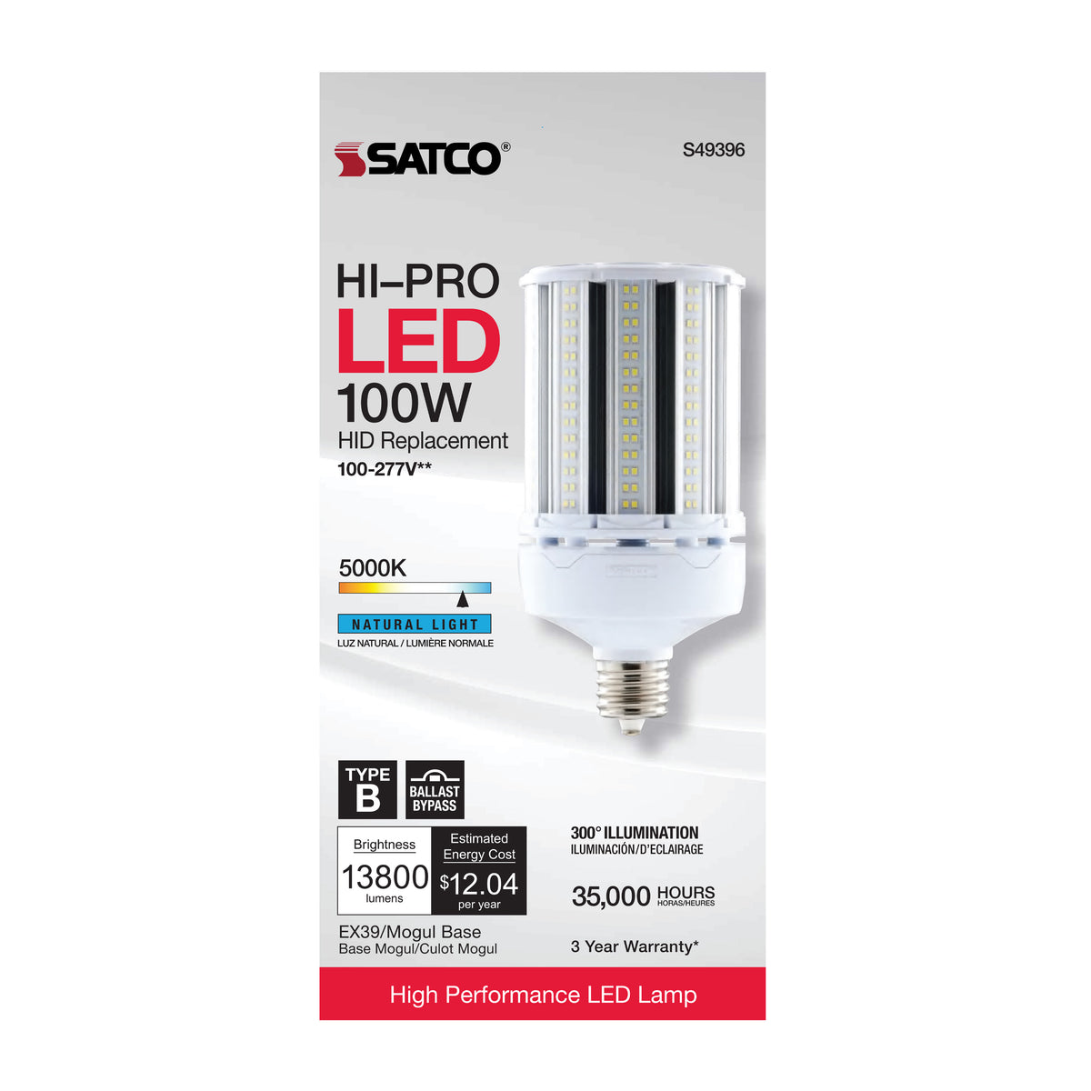 100 Watt LED HID Replacement - 5000K - Extended Mogul base - Type B Ballast Bypass - Economy Hi-Pro