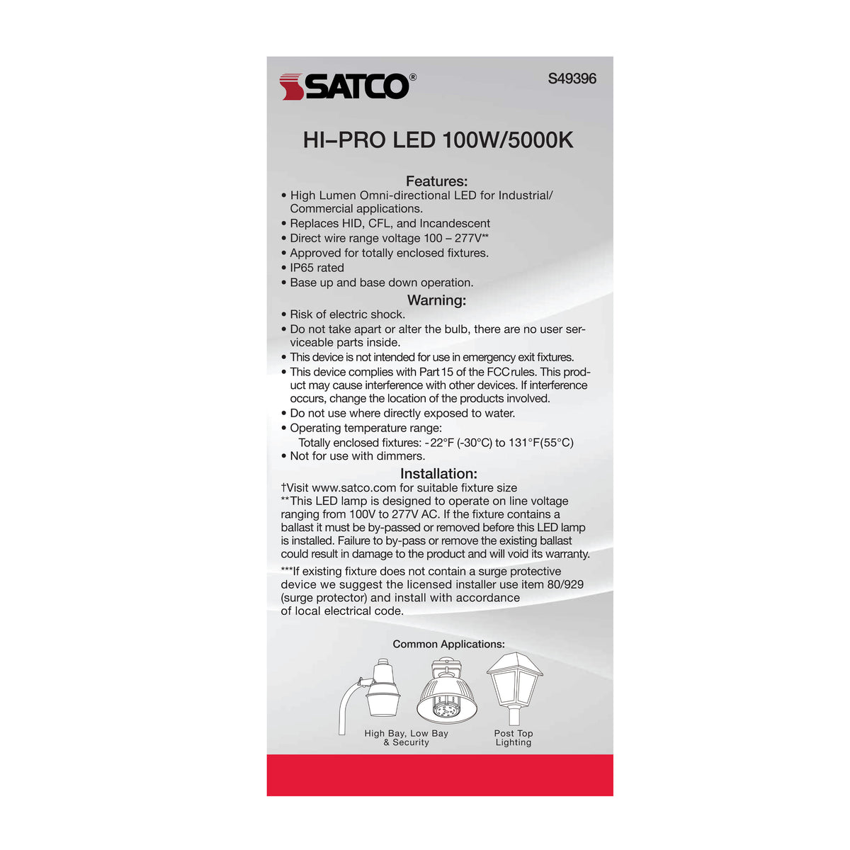 100 Watt LED HID Replacement - 5000K - Extended Mogul base - Type B Ballast Bypass - Economy Hi-Pro