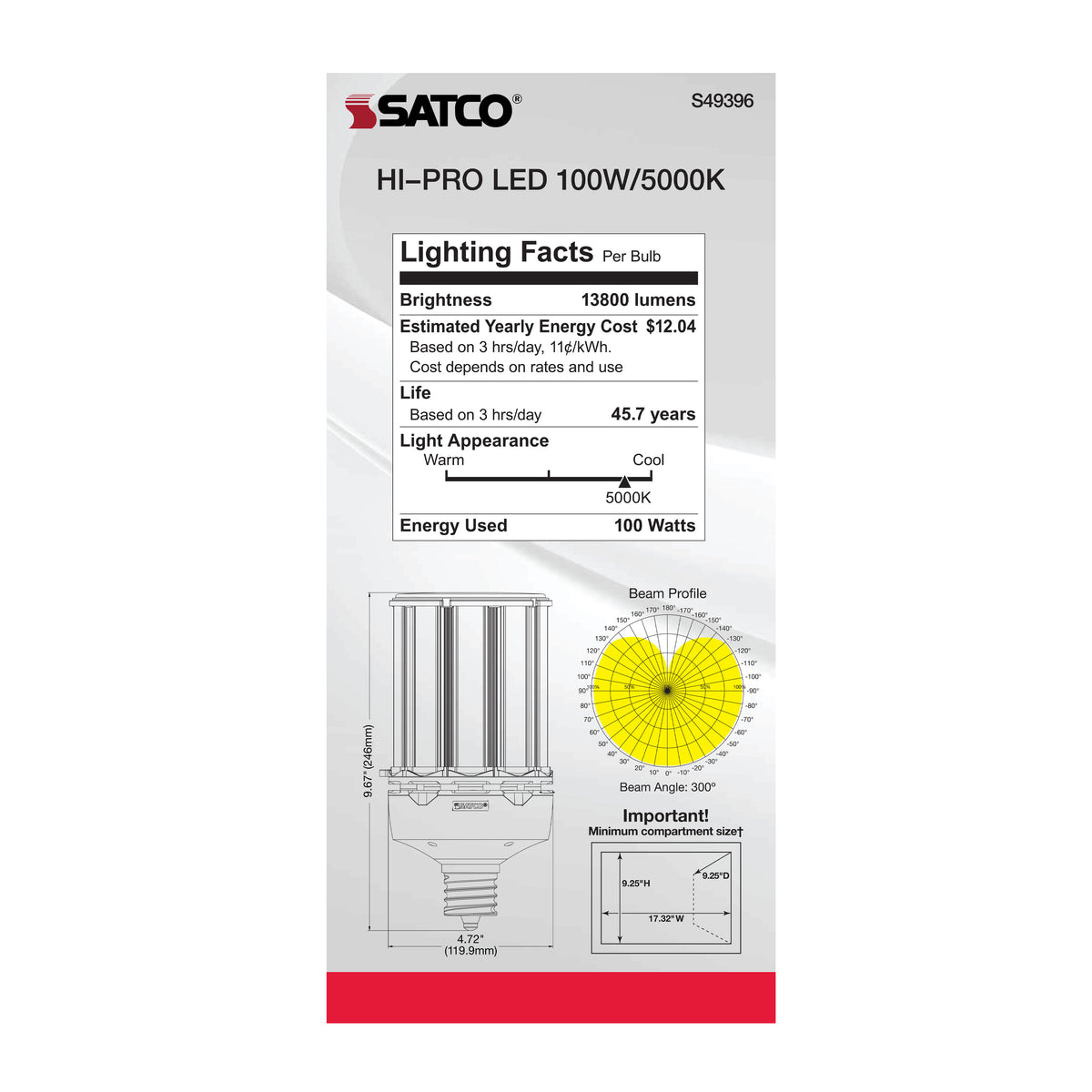 100 Watt LED HID Replacement - 5000K - Extended Mogul base - Type B Ballast Bypass - Economy Hi-Pro