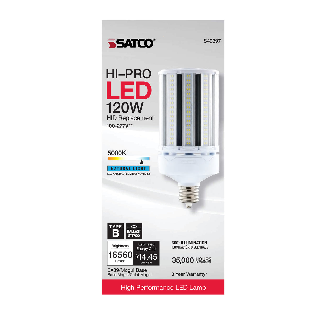 120 Watt LED HID Replacement - 5000K - Extended Mogul base - Type B Ballast Bypass - Economy Hi-Pro