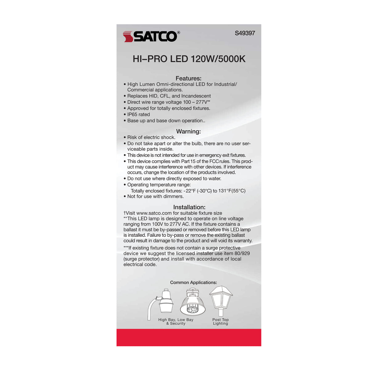 120 Watt LED HID Replacement - 5000K - Extended Mogul base - Type B Ballast Bypass - Economy Hi-Pro