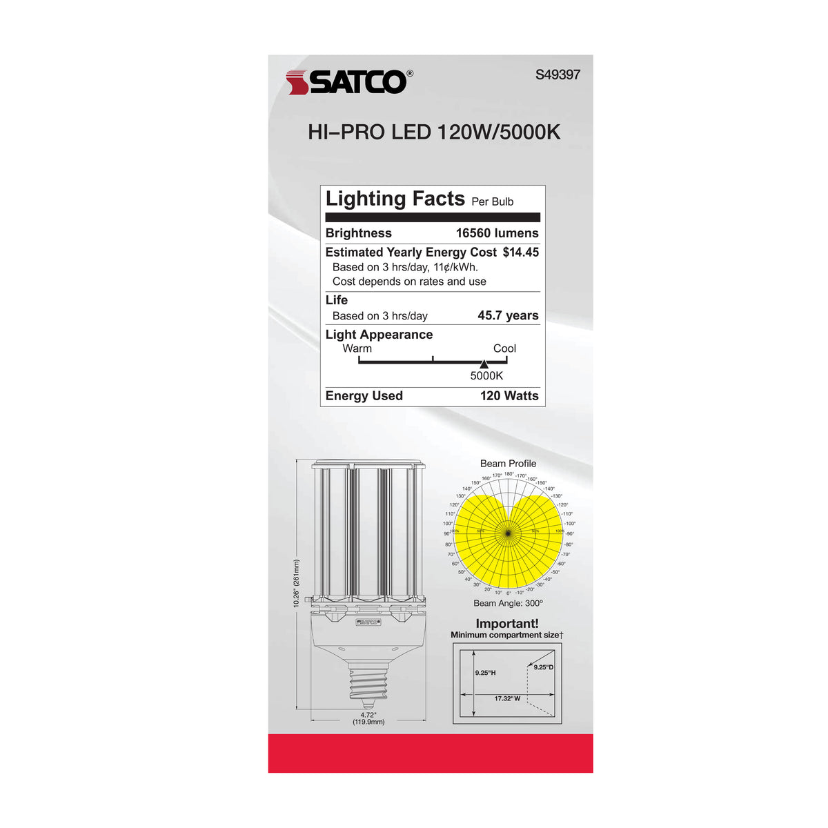 120 Watt LED HID Replacement - 5000K - Extended Mogul base - Type B Ballast Bypass - Economy Hi-Pro