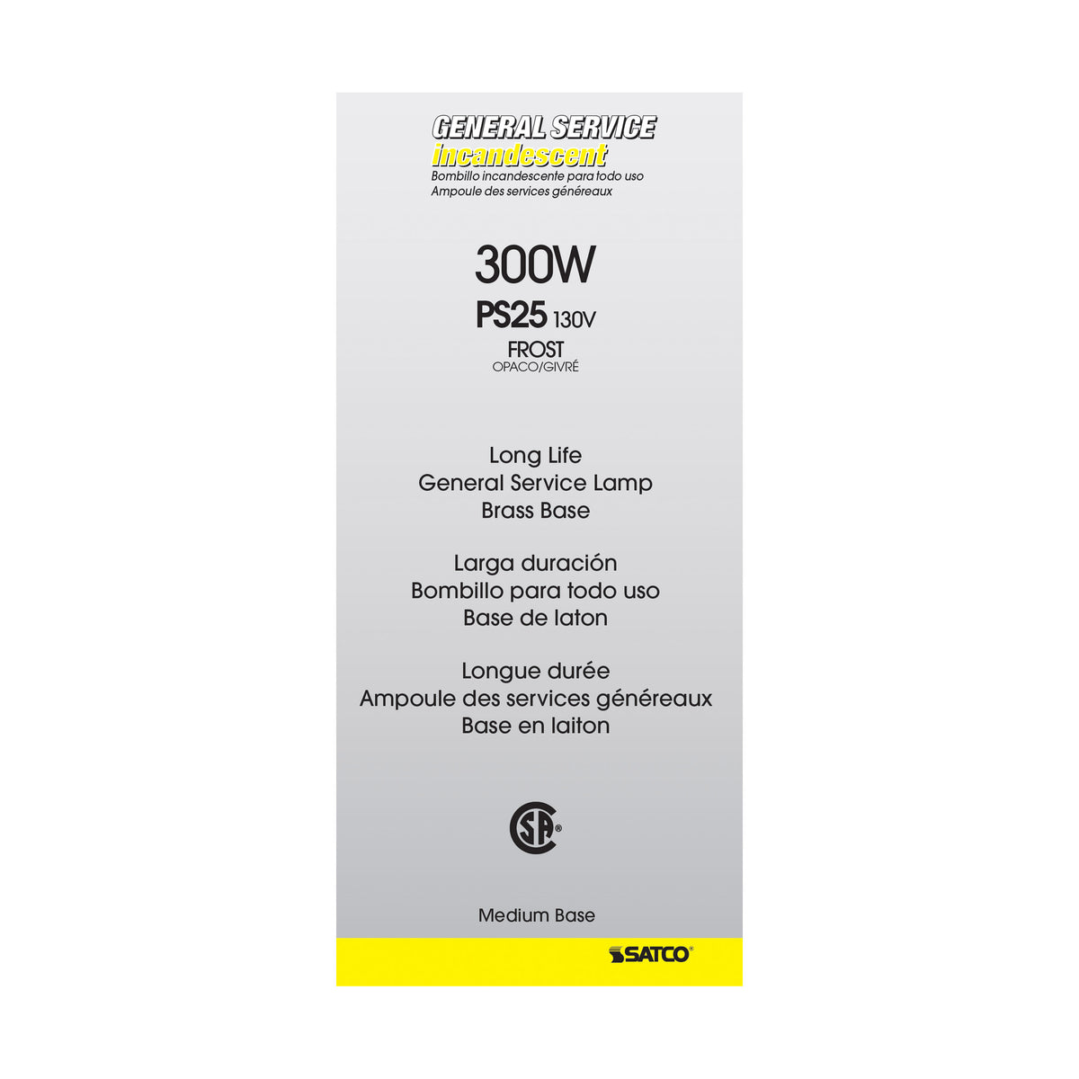 300 Watt PS25 Incandescent - Frost - 5000 Average rated hours - 3600 Lumens - Medium base - 130 Volt