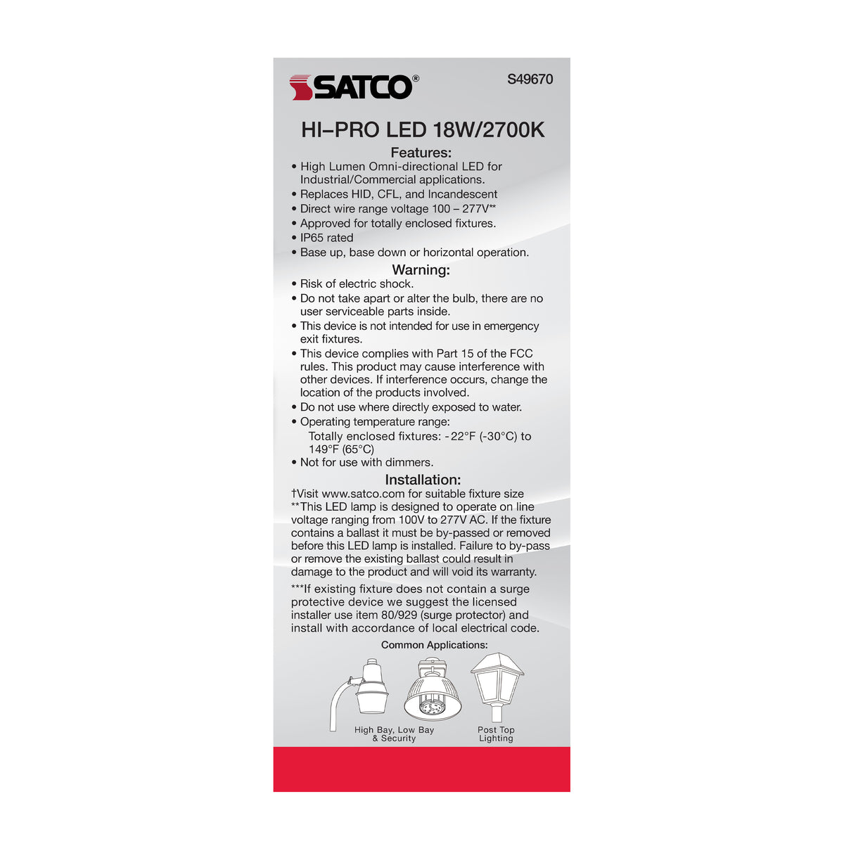 18 Watt LED HID Replacement - 80 CRI - 2700K - Type B - Ballast Bypass - Medium base - Economy Hi-Pro