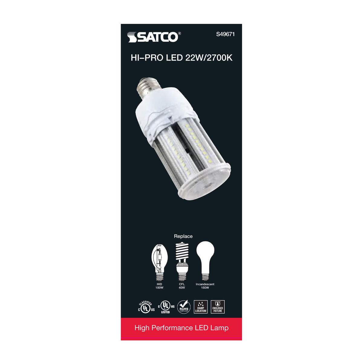 22 Watt LED HID Replacement - 80 CRI - 2700K - Type B - Ballast Bypass - Medium base - Economy Hi-Pro