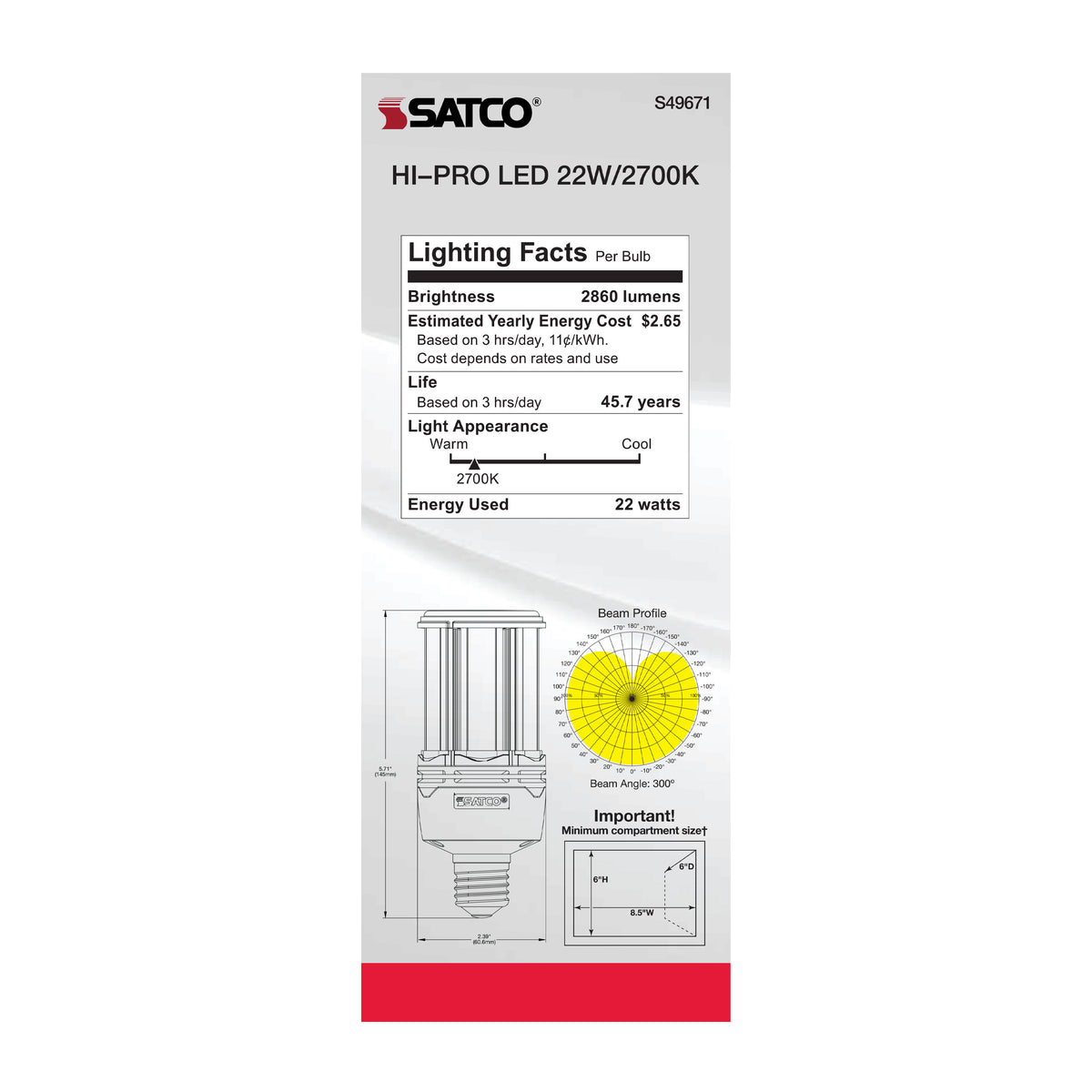 22 Watt LED HID Replacement - 80 CRI - 2700K - Type B - Ballast Bypass - Medium base - Economy Hi-Pro