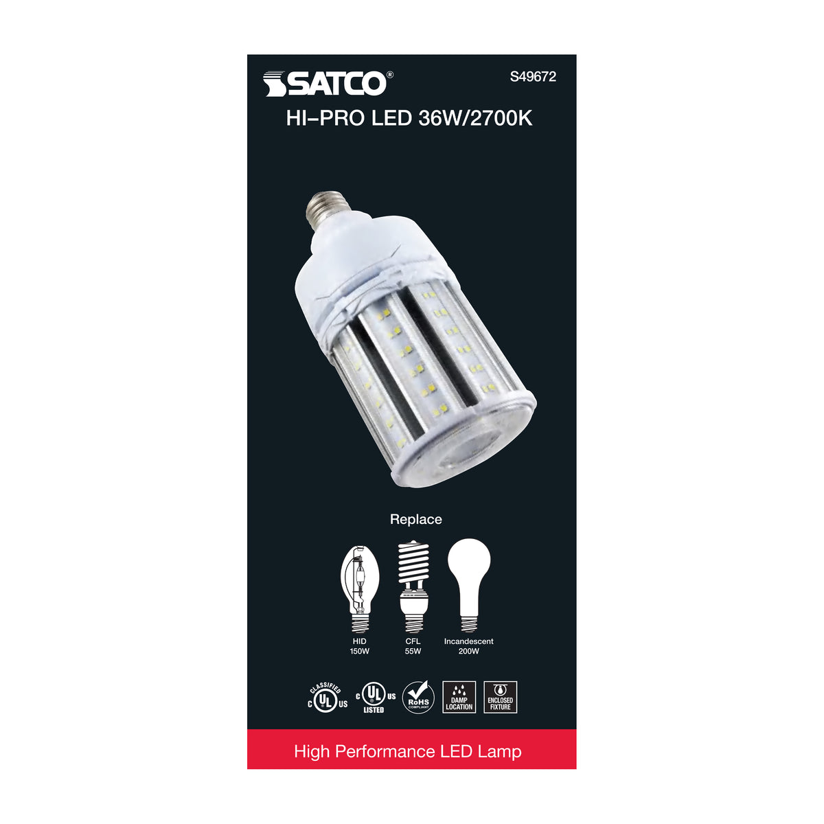 36 Watt LED HID Replacement - 80 CRI - 2700K - Type B - Ballast Bypass - Medium base - Economy Hi-Pro