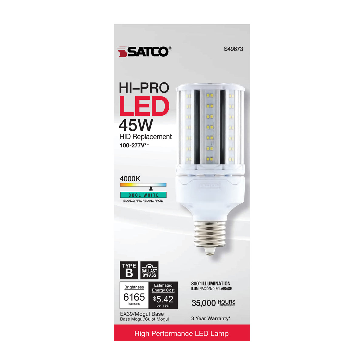 45 Watt LED HID Replacement - 4000K - Extended Mogul base - Type B Ballast Bypass - Economy Hi-Pro