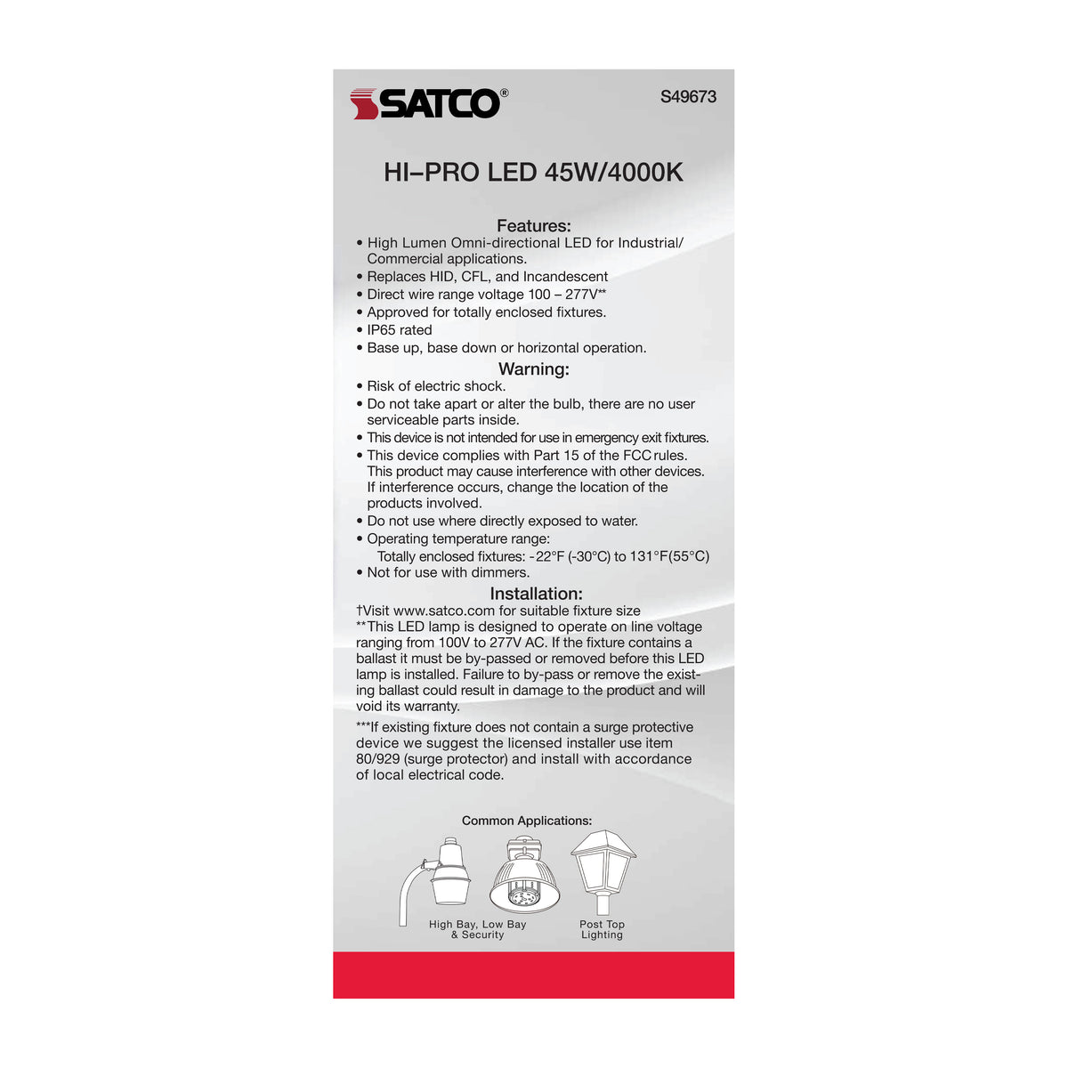 45 Watt LED HID Replacement - 4000K - Extended Mogul base - Type B Ballast Bypass - Economy Hi-Pro